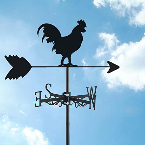 Farmhouse Chickens Weather Vane Metal Weathervane Outdoor Roof Mount, Stainless Rooster Cockerel Decor Measuring Tools, Direction Indicator for Yard Garden Architecture,Chickens