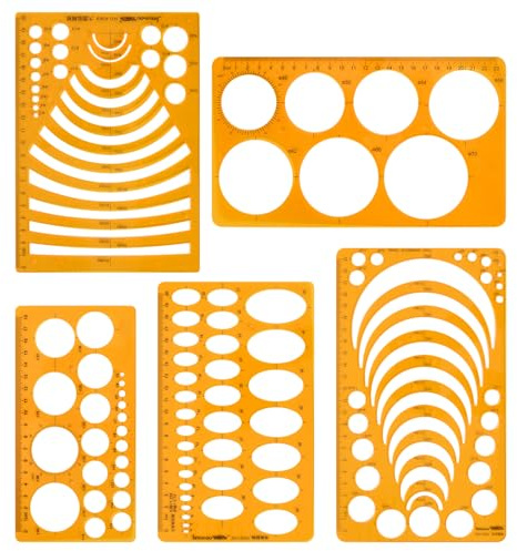5 Pezzi Stencil Circolare, Stencil Rotondi per Pittura, Modello Circolare in Plastica, Strumento di Disegno con Cerchi per Geometria Pittura Studio Progettazione (Arancione Trasparente)