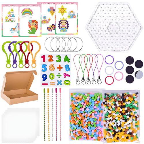 Set di perline da stirare grandi, 10 mm, 1000 pezzi, XL, con perline da stirare, 10 motivi e 10 colori colorati, serie principesse, set di perline da stirare per bambini a partire dai 3 anni, fai da