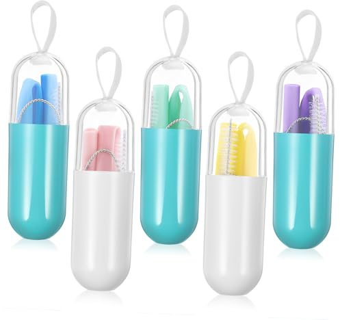 STOBAZA 5 Juegos Pajitas de Silicona Reutilizables y Plegables con Cepillo Limpiador Pajitas Portátiles Coloridas para Smoothies Café y Cócteles y Fáciles de Limpiar para Fiestas y Uso
