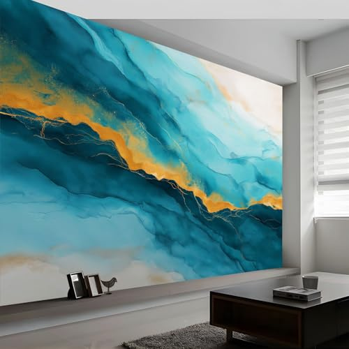 Murales de pared océano mármol dorado texturado arte de pared surrealismo papel tapiz fotográfico para sala de estar dormitorios papel premium 200 x 140 cm (W x H) tapiz fotográfico efecto 3d