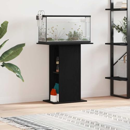 Mokuyary Aquariumständer Schwarz Eichen-Optik 60,5x36x72,5 cm Aquarium Unterschrank mit offene Fächer, Aquariumregal Tisch Fischtankständer, Aquariumschrank für Wohnzimmer