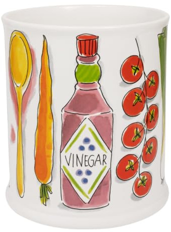 Porta mestoli in ceramica da 22,5 cm “Per le Chiacchiere” – collezione Bionda Amsterdam – contenitore decorativo per utensili da cucina con illustrazioni vivaci