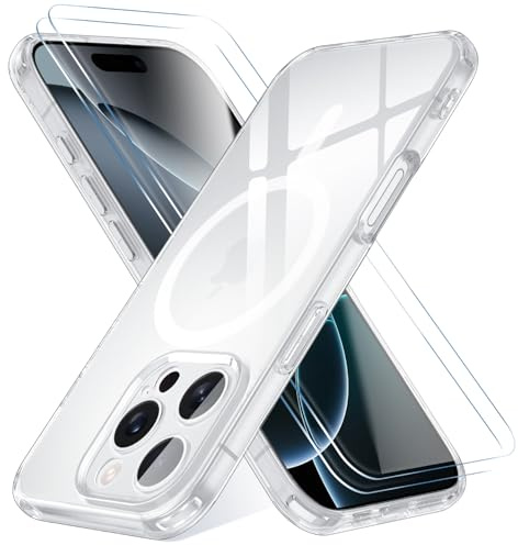 YeaVoic Cover Magnetica per iPhone 16 Pro con 2 Pezzi Vetro Temperato, Compatibile con MagSafe, [Protezione Fotocamera] Custodia Sottile Antiurto di Livello Militare, Trasparente