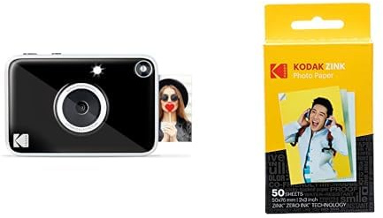 Kodak Printomatic+ Appareil photo numérique instantané (noir) et papier photo Kodak ZINK Premium 5 x 7,5 cm (paquet de 50 feuilles)