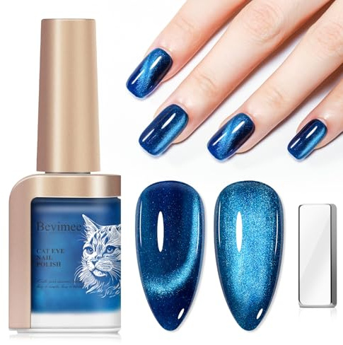 Bevimee Cat Eye Nail Polish Blue Quick Dry Magnetic Catseye Varnish Non Gel | Glitter Cats Eye Effect, DIY Nail Art, Home & Salon Nails, Air Dry Nails Polish 12ml