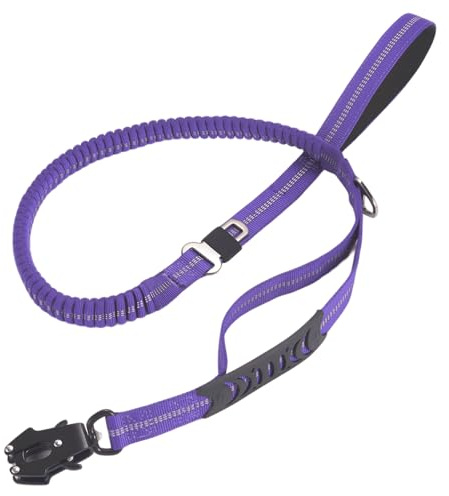 Taktische Hundeleine mit Frosch-Karabiner (Luftfahrt-Aluminium) – Robuste Nylon Führleine mit 2 Griffen für maximale Kontrolle – Reflektierend & Reißfest für Groß- und Mittelgrößestarke Hunde (Lila)