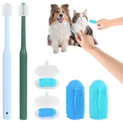 4 pcs Reutilizable Cepillos de Dientes de Silicona Cerdas de 360°con Caja de Almacenamiento Cepillo Dientes Gato de Mango Largo kit de Limpieza de Dientes de Perro