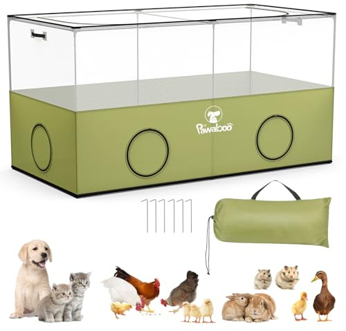 Pawaboo Small Animal Playpen, Pet Cage Tent with Breathable Mesh Wall and Bottom, Foldable Small Pet Enclosure for Puppy Kitten Rabbit Chicken Hamster Guinea Pig Indoor Outdoor Fence, Green