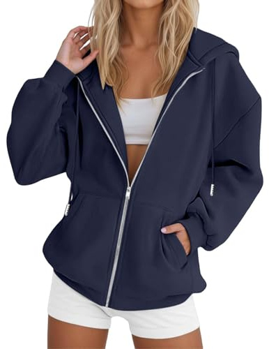 Generico Felpa Donna con Zip e Cappuccio Giacca da Donna Zip Up Felpe Sportiva Leggero Hoodie Cotone Manica Lunga Sweatshirt Aperto con Tasche e Cerniera Felpe Casual Primavera Autunno