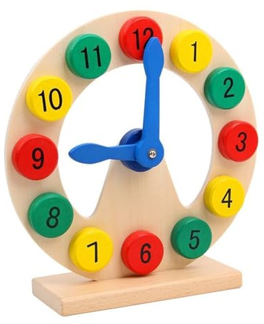 Holz Lernuhr für Kinder, Montessori Lehrmittel, Bunte Uhr zum Zeit lernen, Analoguhr mit beweglichen Zeigern, 20x14x6cm, Pädagogisches Spielzeug für Vorschule, Kindergarten, Schule und Zuhause