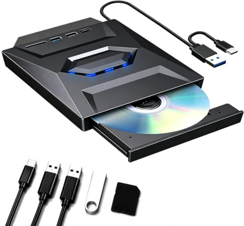 Vutlace Unità Blu-ray esterna 7 in 1 USB 3.0 Type-C, supporto 100G BD DVD CD lettore Blu-ray esterno, unità Bluray portatile ultra sottile con porta TF/SD