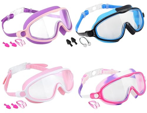 Barnsimglasögon Anti-Dim UV-Skydd Bred Sikt Simmask | med näsklämma och öronproppar justerbar rem inget läckage simglasögon för barn För Åldrar 3-14, Pojkar Och Flickor, ,