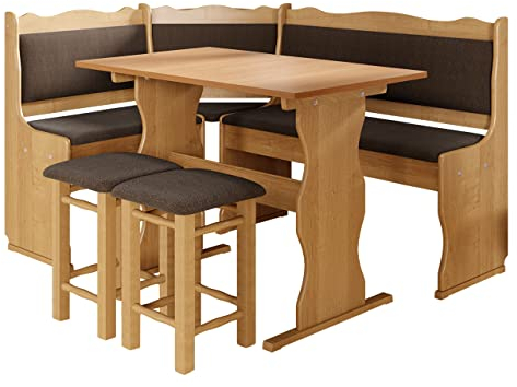 Eckbankgruppe Miki, Erlenholz, Eckbank Gruppe besteht aus Kücheneckbank, 2X Hocker, Tisch, Farbauswahl, Esszimmer Sitzbank (Erle, Peru 05)