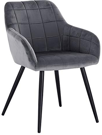 WOLTU Esszimmerstühle 1er Set, für Küche, Wohnzimmer, Schlafzimmer, Küchenstühle mit Armlehnen Metallbeinen, gepolsterte Sitzfäche aus Samt, bis 150 kg belastbar, Dunkelgrau