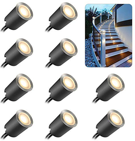 SMY Lighting 10 Pack Recessed LED Deck Light Kits with Protecting Shell, 32mm, Warm White, IP67 Waterproof, 12V Low Voltage, for Outdoor Garden, Patio, Stair, Kitchen Decoration