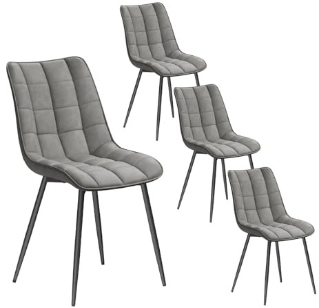 WOLTU Esszimmerstühle 4er Set, Küchenstühle gepolstert mit Rückenlehne | Sitzfläche aus Kunstleder, mit Metallbeinen, bis 150 kg belastbar, für Wohnzimmer Küche Esszimmer, Grau