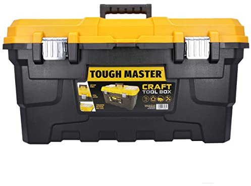 TOUGH MASTER DIY Professional Heavy Duty 22 inch Black & Yellow Mobile Portable Toolbox With Tote Tray Large Capacity Impact Resistant