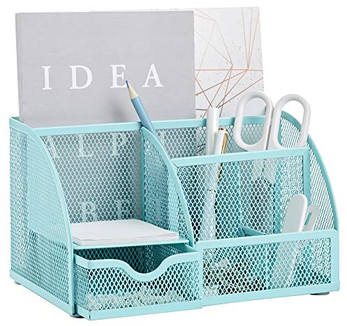 Annova Organiseur de bureau en maille avec 7 compartiments + tiroir/porte-bonbons/stylos/organiseur multifonction (turquoise)