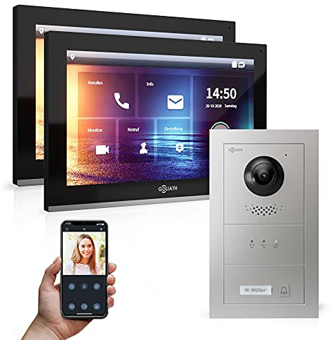 Goliath Hybrid | IP | Full-HD Video Türsprechanlage | App | 1-Fam | 2 x Full-Touchscreen 10 | Aluminium Unterputz Türstation | + Feedback Modul | 180° Ultra-Weitwinkel | AV-IPS-522