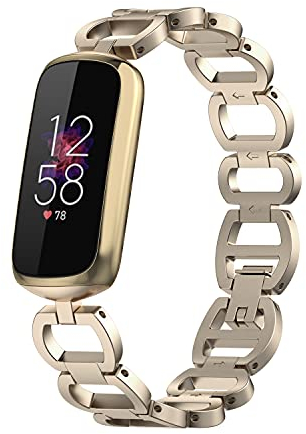 Chofit Straps Compatible with Fitbit Luxe Strap, Classic Metal Stainless Steel Wristband Arm Bands Chain Bracelet Replacement for Luxe Activity Tracker (Gold)