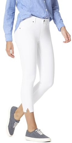 HUE Women's Ankle Slit Essential Denim Capri Hosiery, White, Large