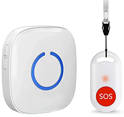 Caregiver Pager Wireless Call Button Nurse Alert System Help Button for Home/Elderly/Patient/Disabled Attention Pager 500+ Feet 1 Plug in Receiver 1 Waterproof Transmitter