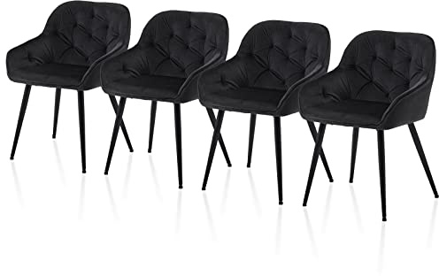 TUKAILAI Esszimmerstühle 4er Set mit Sitzfläche aus Samt, Armlehnstuhl, Esszimmerstuhl Küchenstuhl Polsterstuhl Wohnzimmerstuhl mit Armlehne, Sessel Freizeitstuhl für Küche Wohnzimmer Lounge, Schwarz