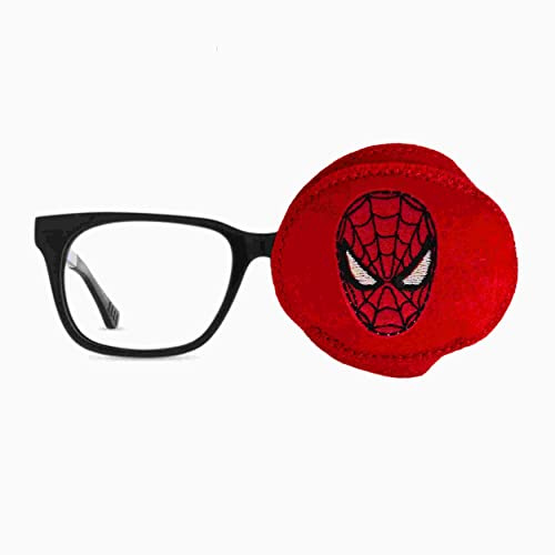 iPatching Cache-œil brodé réutilisable pour enfants et adultes - Pour amblyopie - Traitement par occlusion oculaire paresseux - Rouge araignée (œil gauche), Taille unique