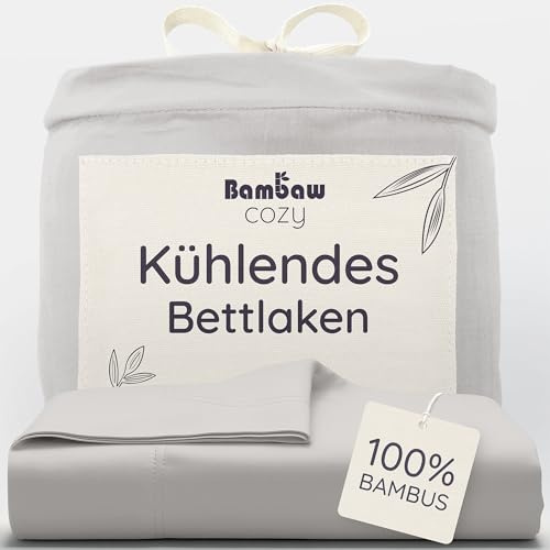 Bambaw Platt dubbellakan i bambu, 240 x 290 cm, lyxiga sängkläder, sänglakan, svalt, allergivänliga sängkläder, mot dammkvalster, mjuk filt, grått
