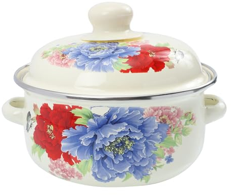 Emaille Suppentopf Topf mit Deckel:Emaillierter Induktion Kochtopf Milchtopf Mini Schmortopf Pastatopf Doppelgriff Nudeltopf Suppenschale Induktionstopf für Küche(16cm）