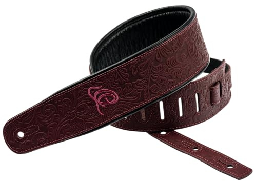 Ortega Guitars Gitarrengurt Länge Verstellbar - Akustik Gitarre / Bass, E-Gitarre, E-Bass - Byzantine Series - Echtleder, Byzantine Bordeaux (OSBY-5) | Länge verstellbar, für Akustik Gitarre / Bass, E-Gitarre, E-Bass