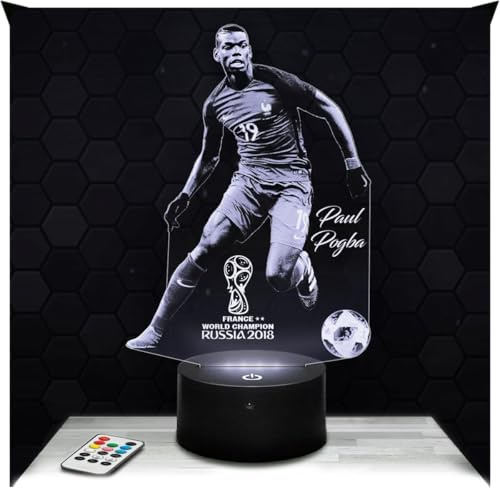 Lampephoto.fr - Lampe Paul Pogba 3D Touch Nachtlicht Fußball | Made in France, Sockel & Größe wählbar, dimmbar, Batterie-/USB-Betrieb, HD-Lasergravur, Geschenk für Fußballfans