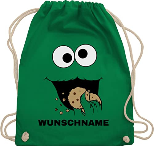 Turnbeutel Rucksack - Karneval Accessoire Fasching - Keks Monster Kostüm mit Name I Krümelmonster I Cookie Monster I Keksmonster - Unisize - Grün - monsterbeutel faschings rucksäcke karnevals
