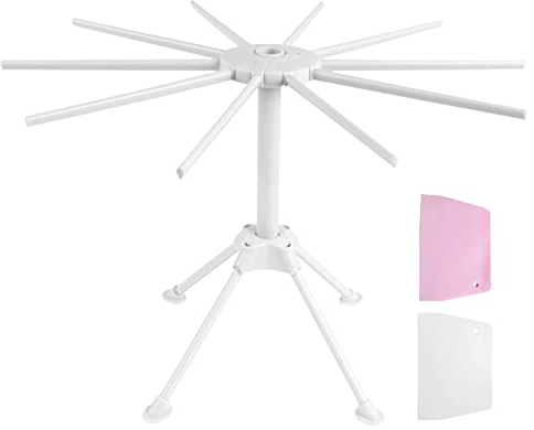 Pamtns Séchoir Pates Fraiches Séchoir à Pâtes Pliable Séchoir à Spaghetti en Plastique Support à Pâtes Contient 10 Bras Séchoir à Nouilles Porte Séchage pour Sécher Les Pâtes avec 2 Grattoir à Pâte