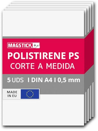 Magstick Láminas de poliestireno blancas I Placas de plástico rígido A4 21 x 29,7 cm 0,5 mm I Hojas PS para modelismo arquitectura y bricolaje I Juego de 5 I mag259