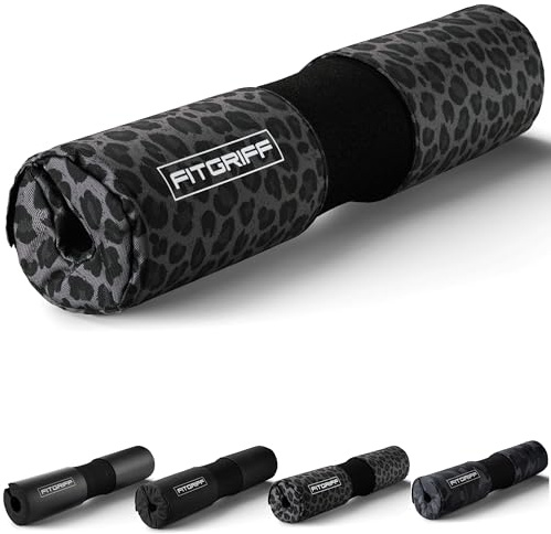 Fitgriff® skivstångsdyna, Hip Thrust Pad med kardborreband – nackkudde för hantel – stoppning för squats, booty-träning, gym (leopard)