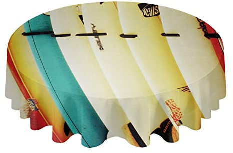 Tischdecke 152cm Retro-Surfbretter Bunt Wachstuch Abwaschbar Party Tischdecken Pflegeleicht Garten Tischdecke Für Garten Abendessen Terrasse