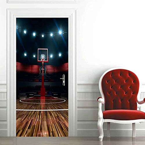 3D Basketball Court Door Sticker Peel and Stick Vinyl Wrap Door Cover Door Decal Office Door Sign Bedroom Door Sign Front Door Decor Removable Door Decal 95 X 210 Cm Door Photos