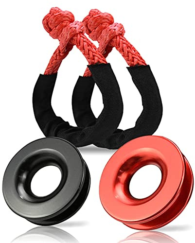 FURREN 2 Juegos de Grilletes de Cuerda SintéTicos para Coche, Grilletes Flexibles de 55000 Libras, Correa de Remolque para Remolque, Accesorios de Cabrestante Rotos para Coche
