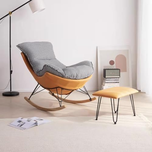Moderne SchaukelstüHle Sessel Schaukelsessel mit Hocker Loungesessel mit Seitentasche Garten Schaukelstuhl mit Gepolstert FaulerStuhl Atmungsaktiv für Wohnzimmer Schlafzimmer Balkon. ( Color : Orange