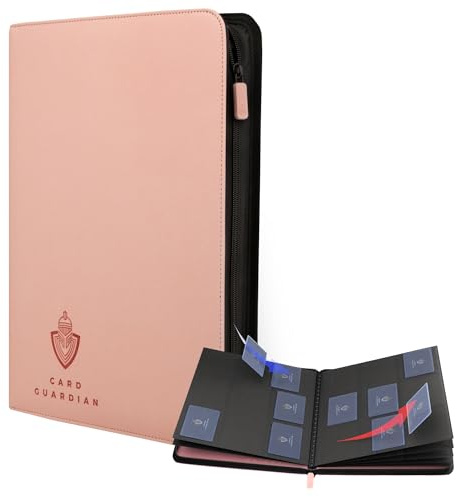 Card Guardian - Carpeta premium de 9 bolsillos con cremallera para 360 tarjetas, juegos de cartas coleccionables TCG (rosa) - Bolsillos laterales - Compatible con Yugioh Cards MTG Binder Sports Card