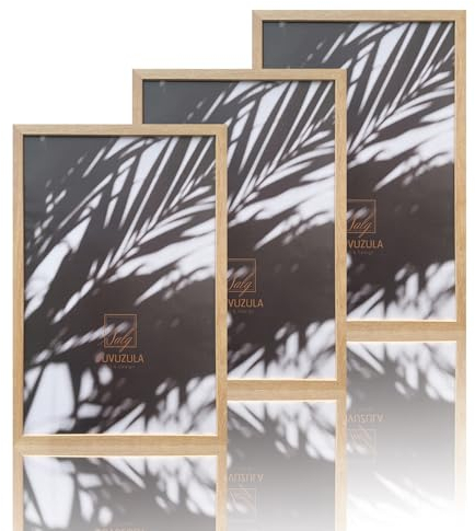 VUVUZULA Marco de fotos de madera, 40 x 60 cm, marco de madera de densidad media, 40 x 60 cm, roble natural, juego de 3