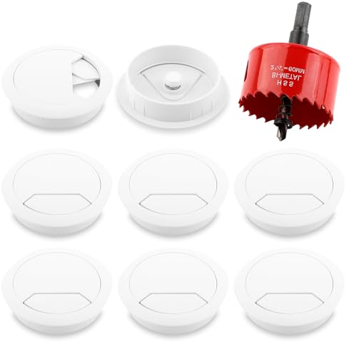 BREANIFULL 8 Stück Tisch Kabeldurchführung Desk Grommet with Hole Saw Computer Grommet Wire Hole 60mm tischdurchführung Organizer Round for Home and Office Table Cable Cord Management (Weiß)