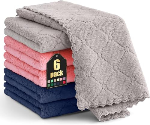 Moosfor Mikrofasertücher 6 Stück 30x30 cm spüllappen Gemischte Farbe | Weiche Fusselfrei Waschbar Geschirrtücher, Reinigen Geschirr & Küchenflächen, Ideal für Küche & Tägliche Haushaltsreinigung.