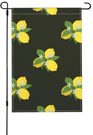 Limone Con Ramo E Bouquet Di Gigli Neri, Bandiera da giardino bifacciale, striscione decorativo da giardino per cortile interno ed esterno 30x45,5 cm