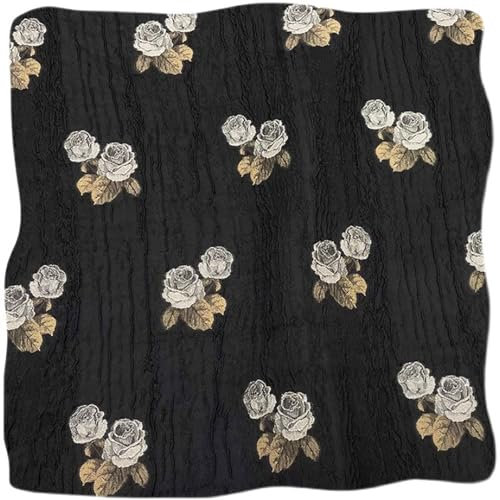 Blumenstoff pro Meter, Vintage Braune Blumen auf Schwarzem Hintergrund Dekostoff, für Nähen Basteln DIY Home Dekor Innen- und Außenstoff, 150x100cm