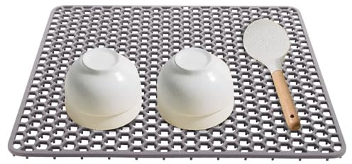 Loohacp Quadratische Spülbeckenmatte, Spülbeckenschutzmatte, Silikon-Spülbeckenmatte，Hitzebeständig und rutschfest Untersetzer，Geeignet für Küche, Esszimmer，Dunkelgrau