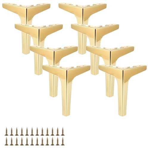 VIDETOL 8 Stück Möbelfüße Metall, 17 cm Dreieck Schrankfüsse, Gold Füße mit Schrauben für Sofa, Möbel und Couchtisch