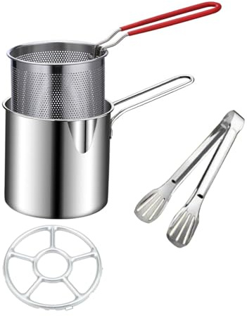 DSFGRTJ Friteuse Casserole De Cuisine avec Panier À Frites Compatible Induction - Casserole À Lait - Acier Inoxydable Rondelles D'oignon avec Poignée Longue
